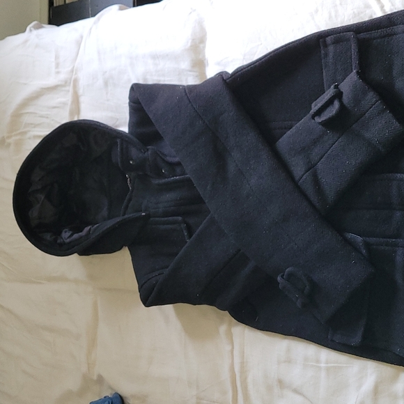 EUC Banana Republic Black Wool Duffle Coat Jacket - Picture 3 of 9